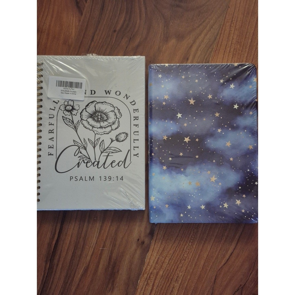 2 Aesthetic Spiral Notebooks 320 Pages Stars Inspirational Psalm 139:14 S17